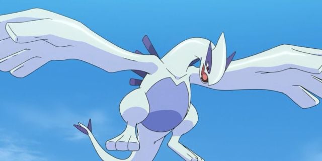 Lugia from the Pokémon anime flying in the air.