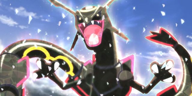 Shiny Rayquaza from the Pokémon anime.