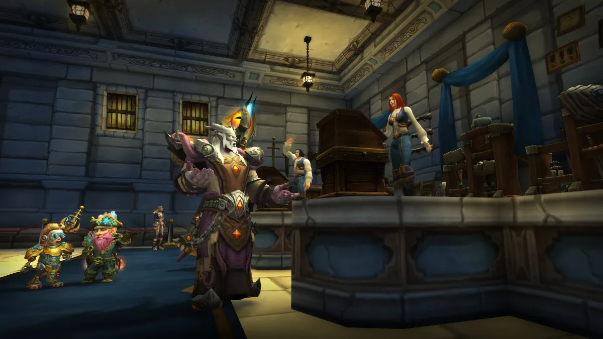 A Draenei is browsing the auction house.