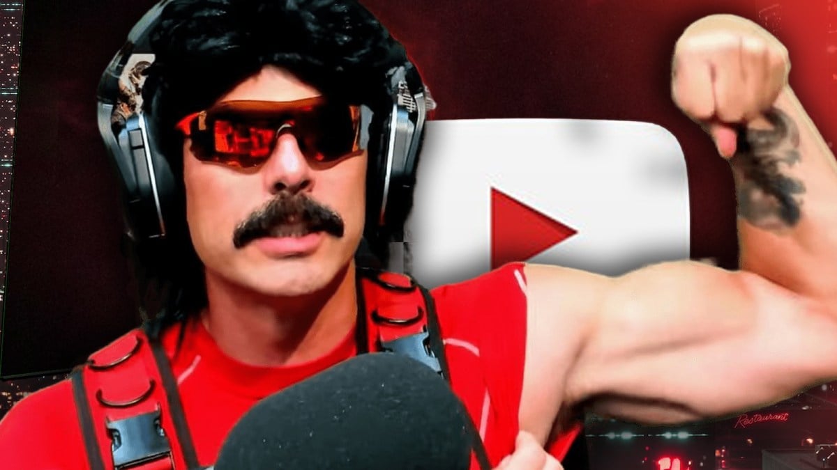 Dr Disrespect poses in front of a YouTube logo