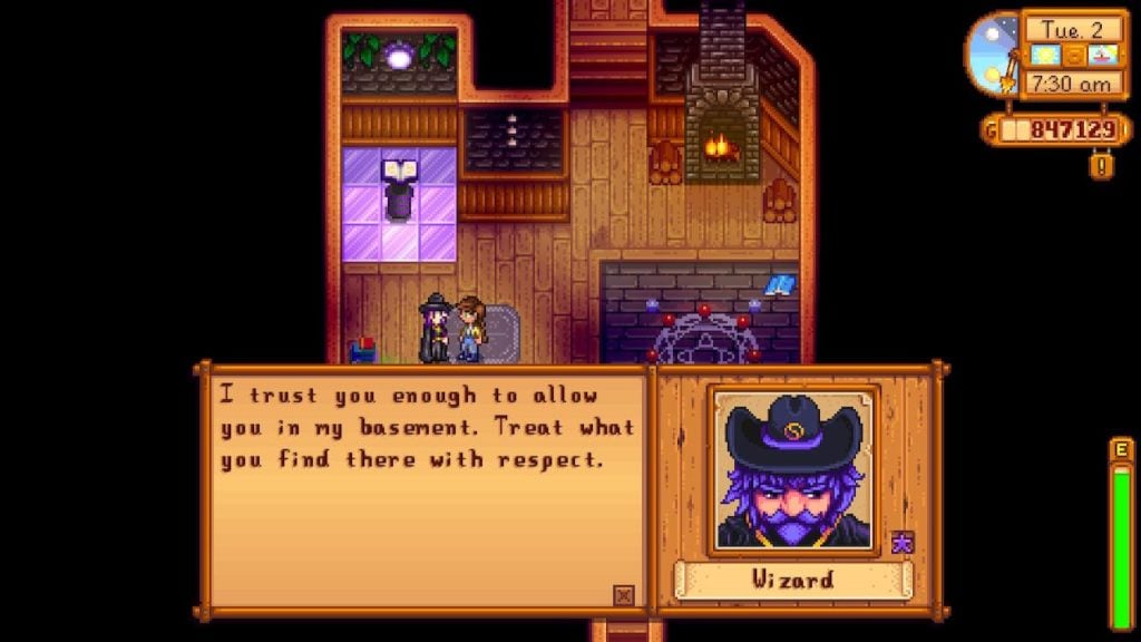 The Wizard is talking to the player in Stardew Valley