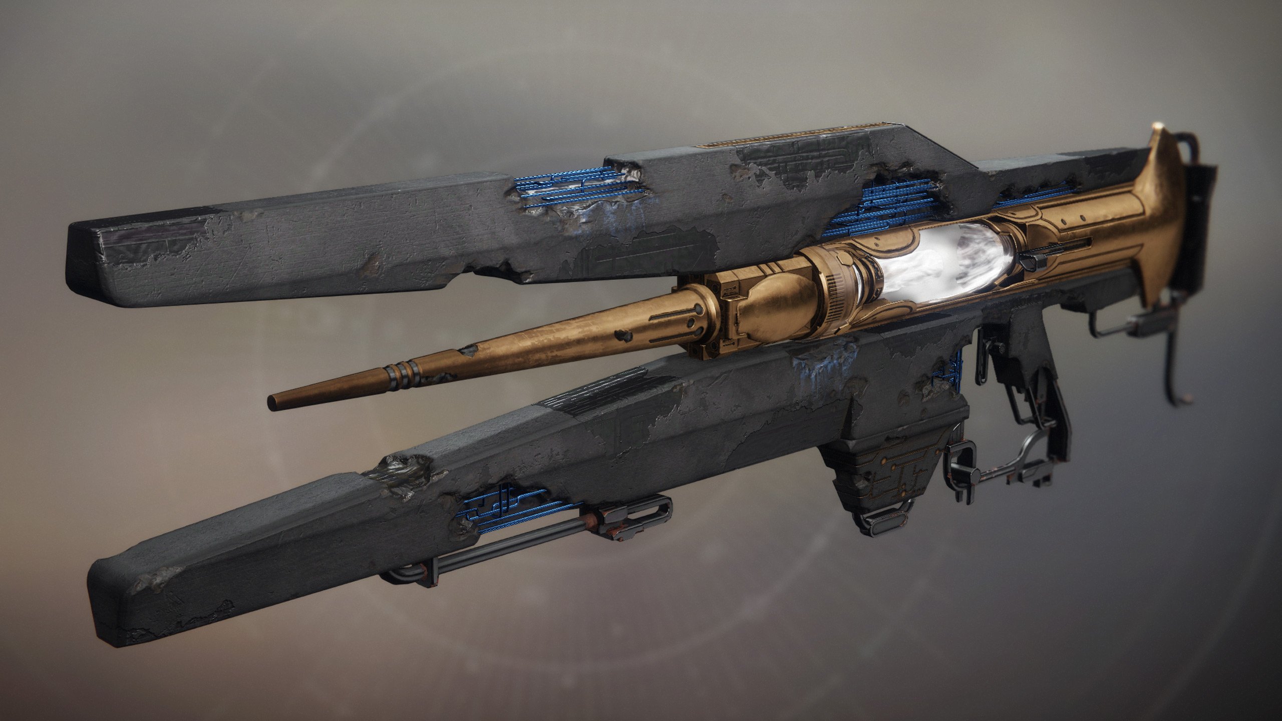 The Vex-inspired Divinity trace rifle, with its pocket of Vex Milk in the middle.