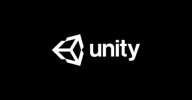 The Unity logo on a black background.