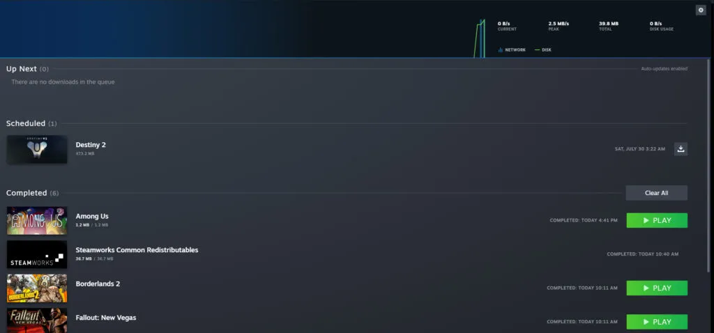 The Steam updates screen.