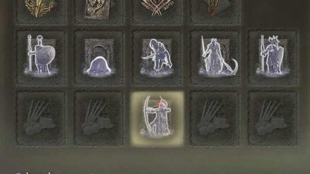 The six Legendary Ashen Remains of Elden Ring, shown in the player's inventory.