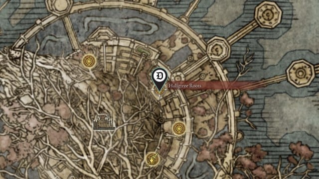 The location of the Elden Ring Legendary Ashen Remains for Cleanrot Knight Finlay, shown on the map.