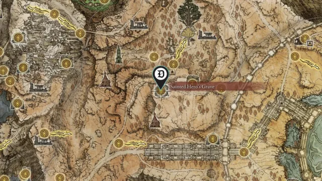 The location of the Elden Ring Legendary Ashen Remains for Ancient Dragon Knight Kristoff, shown on the map.