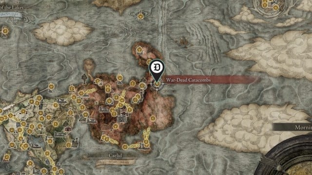 The location of the Elden Ring Legendary Ashen Remains for Redmane Knight Ogha, shown on the Map.