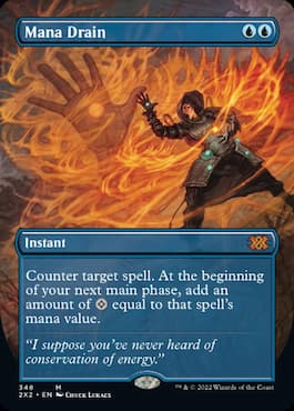 Image of wizard casting spell from Mana Drain Double Masters 2022 MTG card
