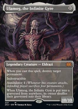 Image of legendary Eldrazi on Ulamog, the Infinite Gyre borderless Commander Masters 2022 MTG card