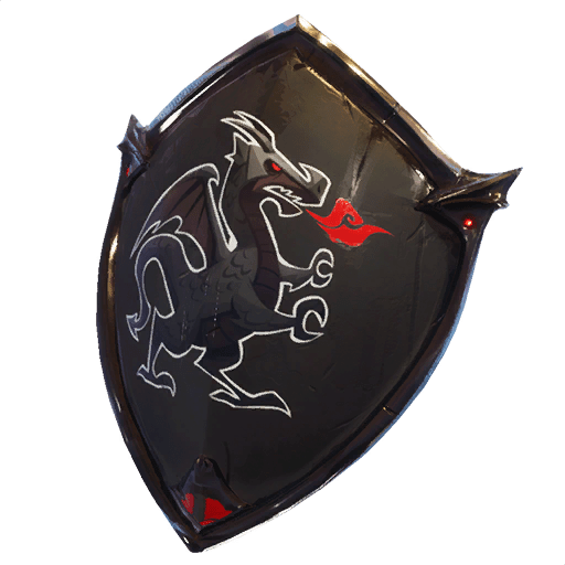 A fully black shield with a black dragon on its center, spitting flames.