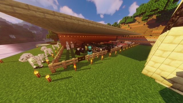 Several farm animals in Minecraft.