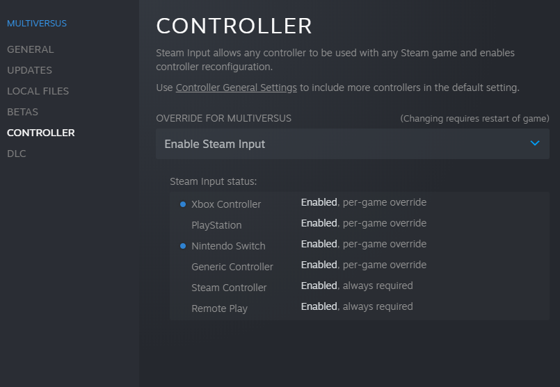 Steam controller configuration window