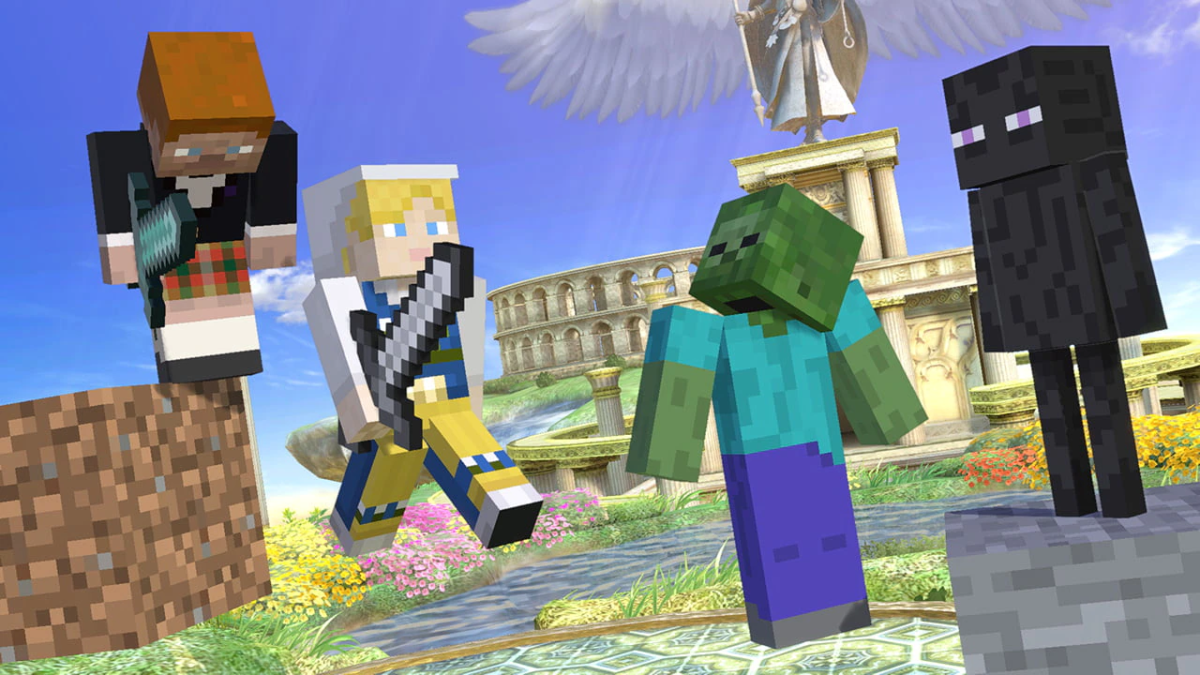 Screenshot of Minecraft characters as they appear in Super Smash Bros. Ultimate.