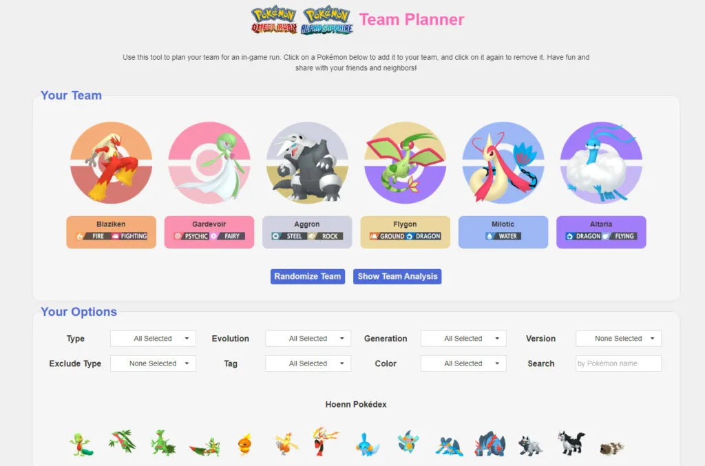A team built in a Pokémon team builder.