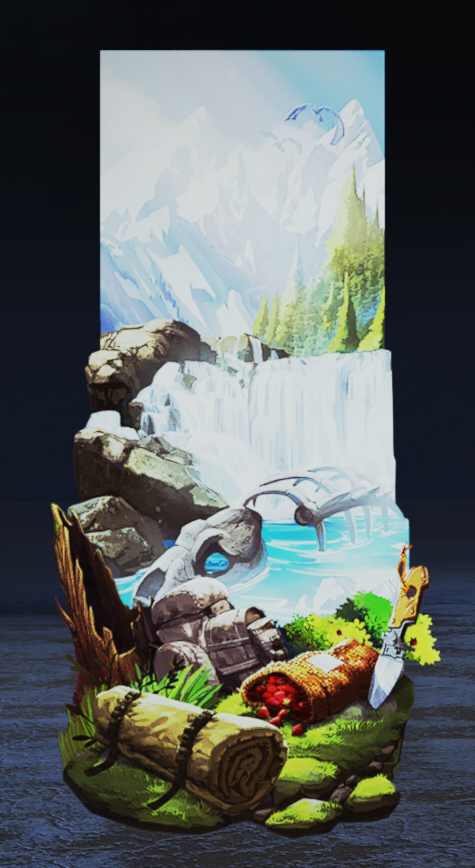 A Vantage frame featuring a skull and waterfall.