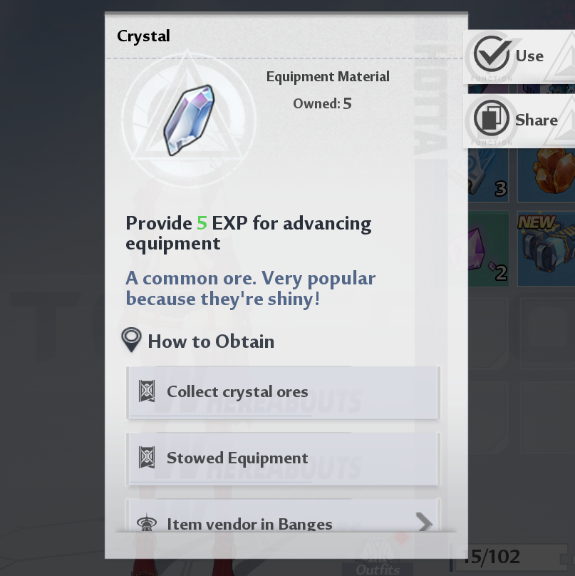 crystal item description in Tower of Fantasy