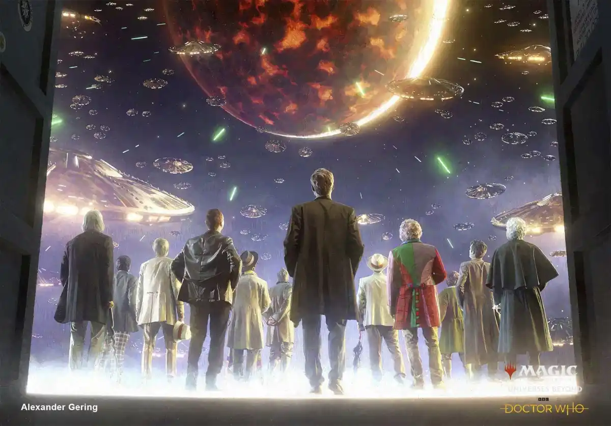 Image of all the Doctor's through Gallifrey Stands in WHO MTG Commander set