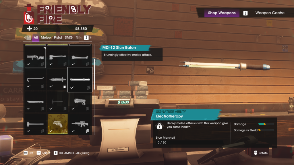 A screenshot showing the Stun Baton in Saints Row