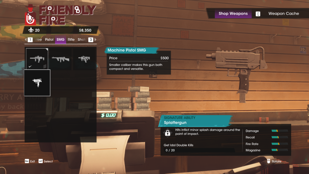 A screenshot from Saints Row showing a small SMG no bigger than a standard glock