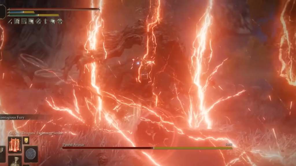 ancient dragons lightning destroying the Putrid Avatar in Elden Ring