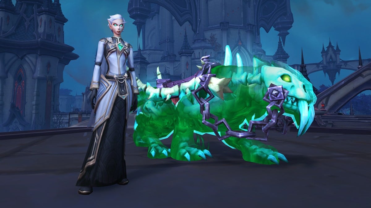 Shadowlands fated raid mount reward, featuring a slimy, green cat that's rewarded to players ahead of the WoW Dragonflight launch