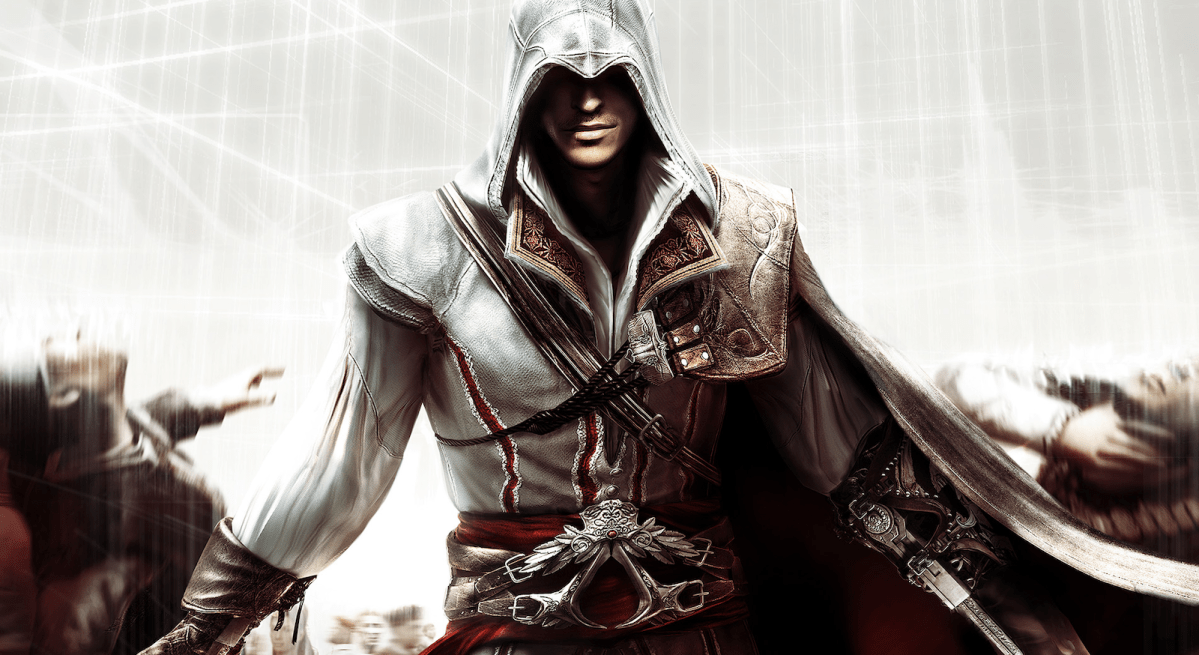 Assassin's Creed's main character in their usual outfit.