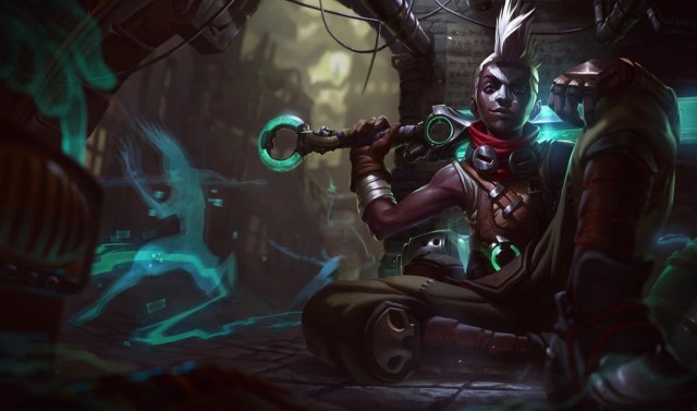 Ekko sitting with his sword rested on his back.