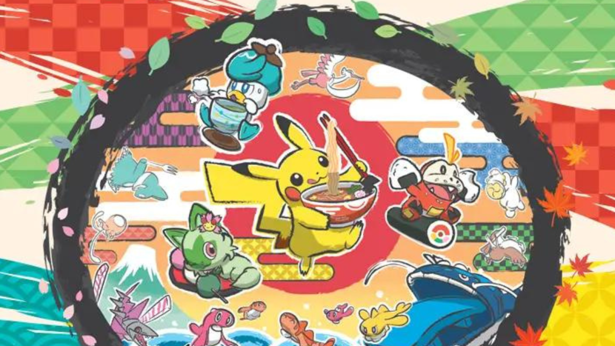 The 2023 Pokémon World Championships banner featuring Pikachu, Tatsugiri, Dondozo, and the Paldea Starters.