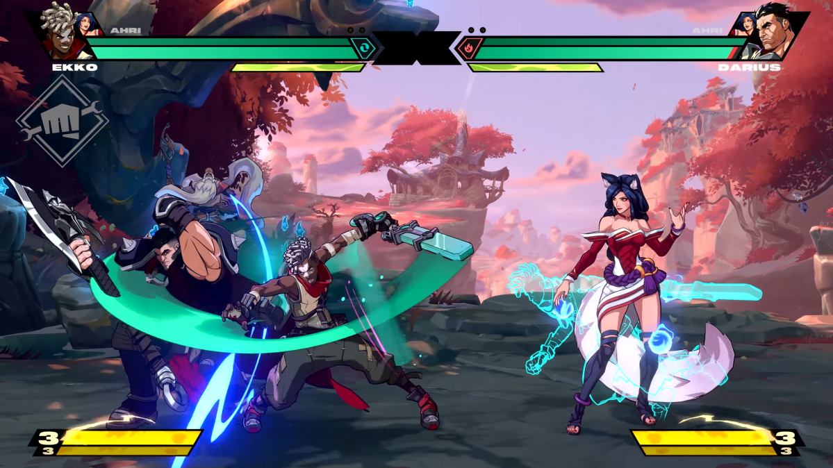 Ahri and Ekko fighting Darius in Project L's gameplay video.
