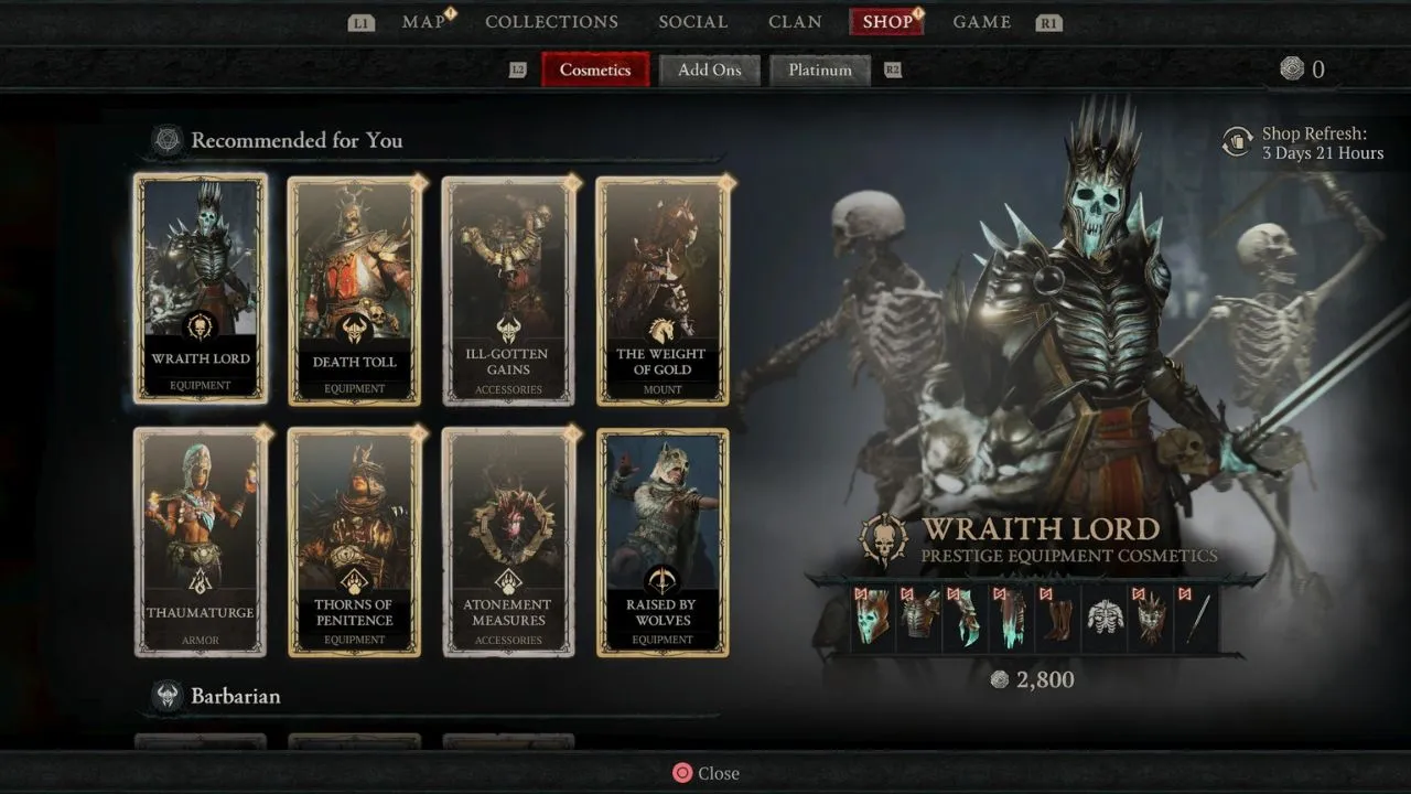 Skeleton skins, mounts, and other cosmetics in the Diablo 4 store