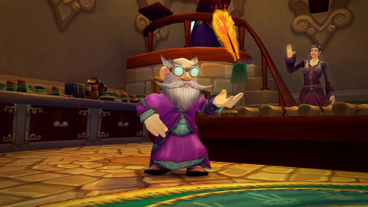 Gnome with a feather in his hand