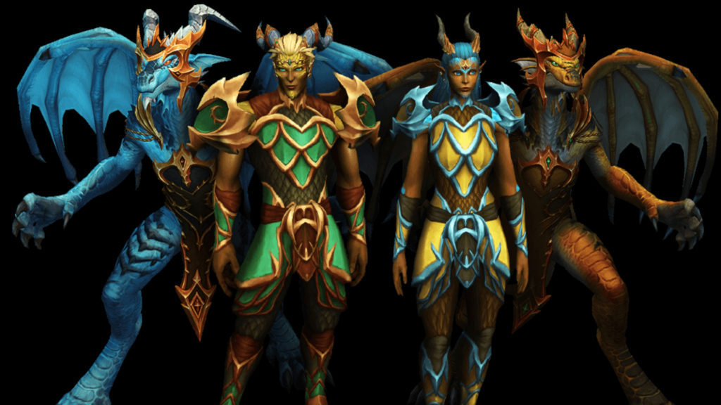 Dracthyr Evokers in their Visaged form in World of Warcraft Dragonflight