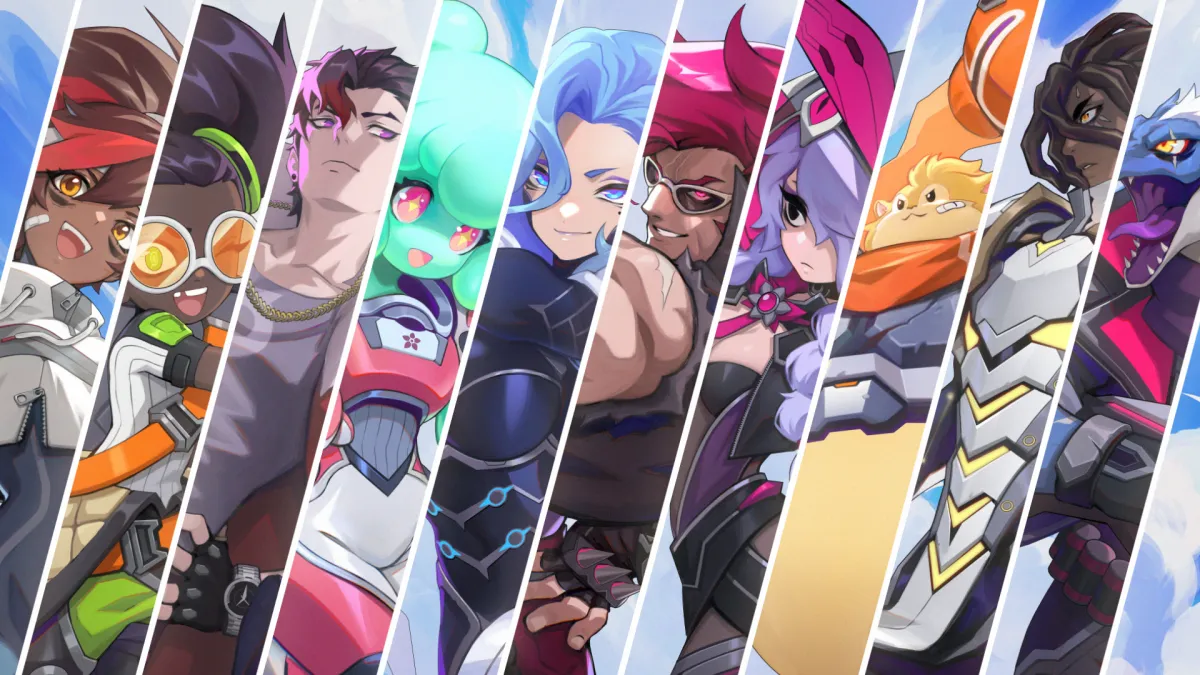 The launch character lineup for Omega Strikers.