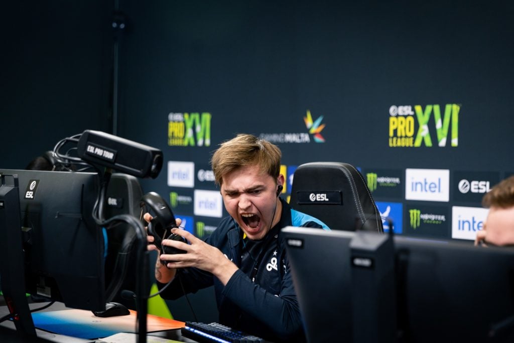 C9's CS in-game leader nafany yells after winning a match in ESL Pro League season 16 in 2022.