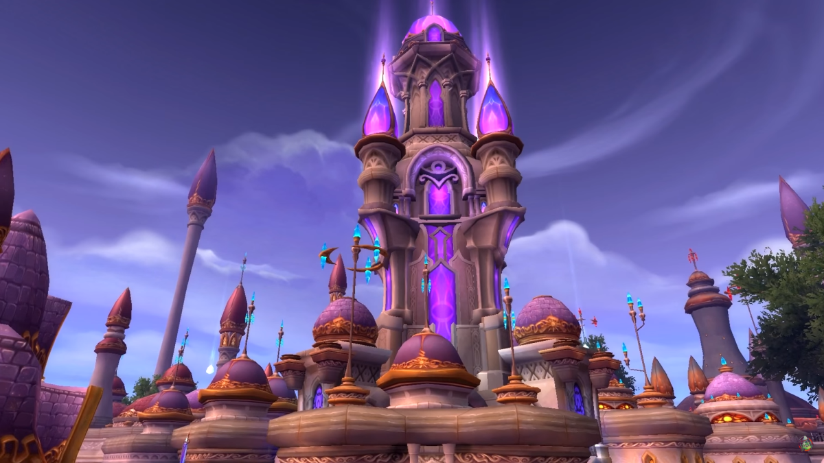 An in-game WoW screenshot of the central tower in Dalaran