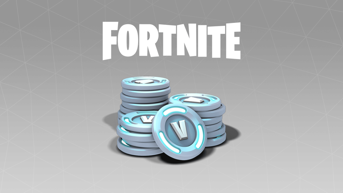A few piles of V-Buck coins with "Fortnite" written above them