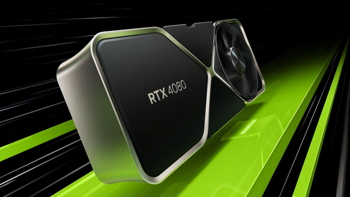 an nvidia rtx 4080 graphics card on a stylised background