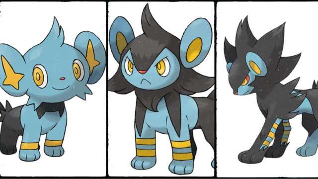 Side by side images of Shinx, Luxio, and Luxray