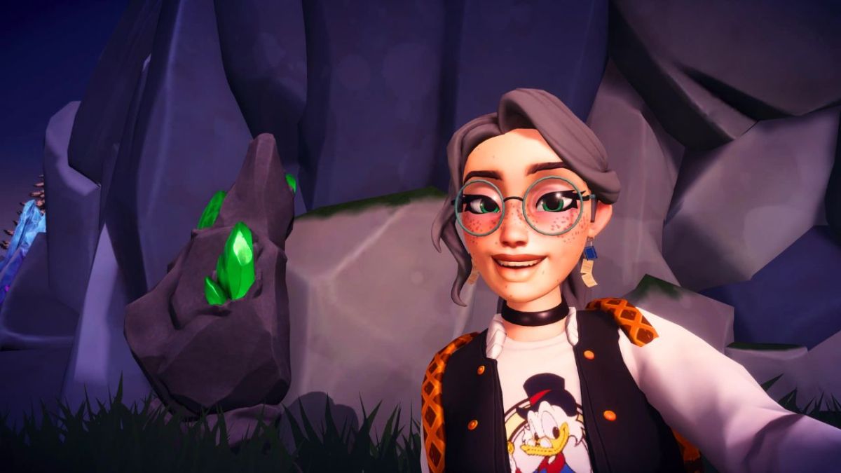 Woman standing in front of emeralds in Dreamlight Valley