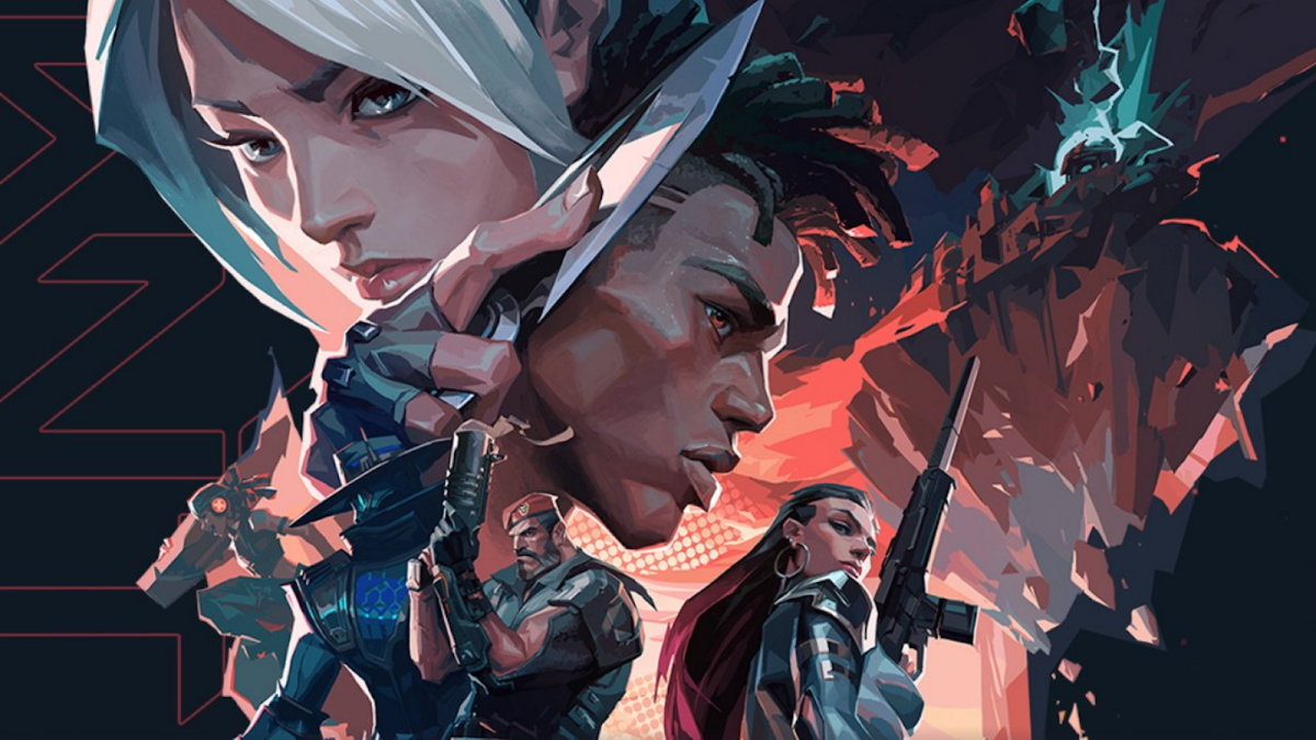 VALORANT promotional image showing Jett, Phoenix, and other agents.