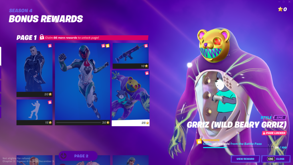 A purple and gold variant of the Grriz skin, with a tiny bear controlling a larger bear made out of Slurp