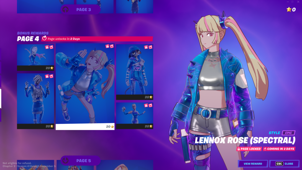 A promotional image from Fortnite showing Lennox Rose in a blue jacket with a Chrome crop-top and shorts
