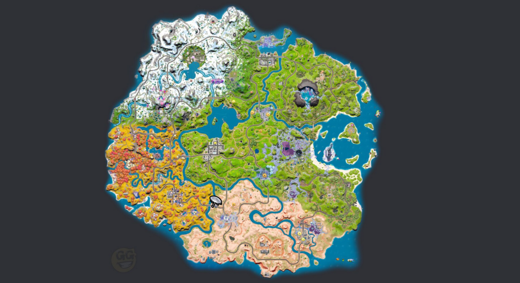 Fortnite's map with the Driftwoods location on the map