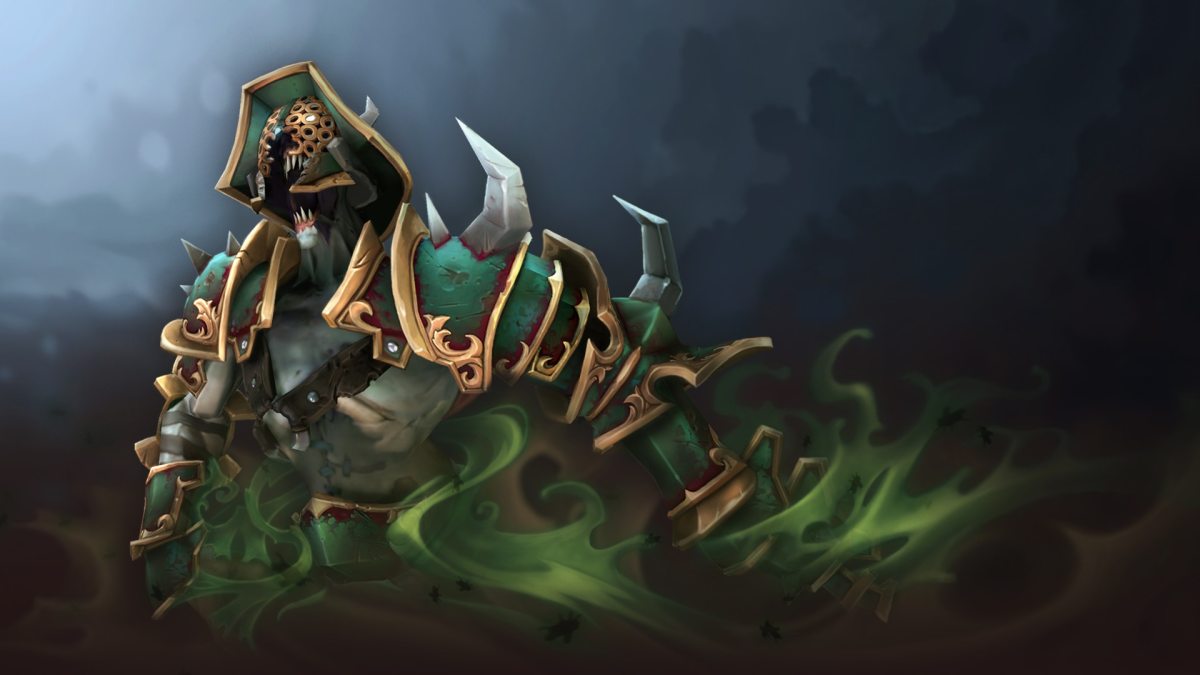 Undying, a massive zombie, wears a pirate hat and shoots out green mist in Dota 2.