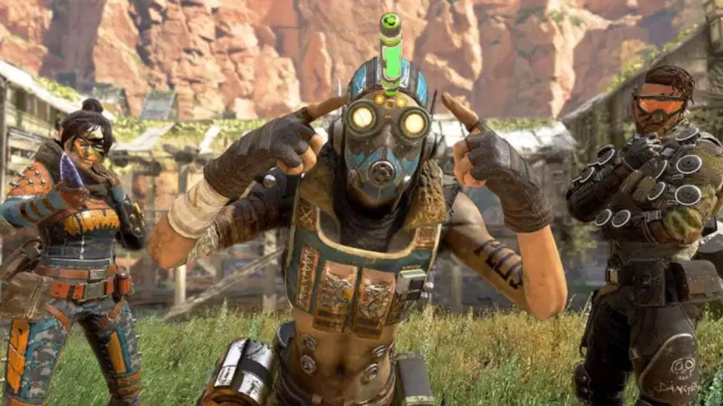 Apex Legends characters posing for a trio photo.
