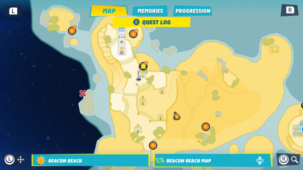 An image of the Beacon Beach map in Mario + Rabbids: Sparks of Hope with the Planet Coin icons showing