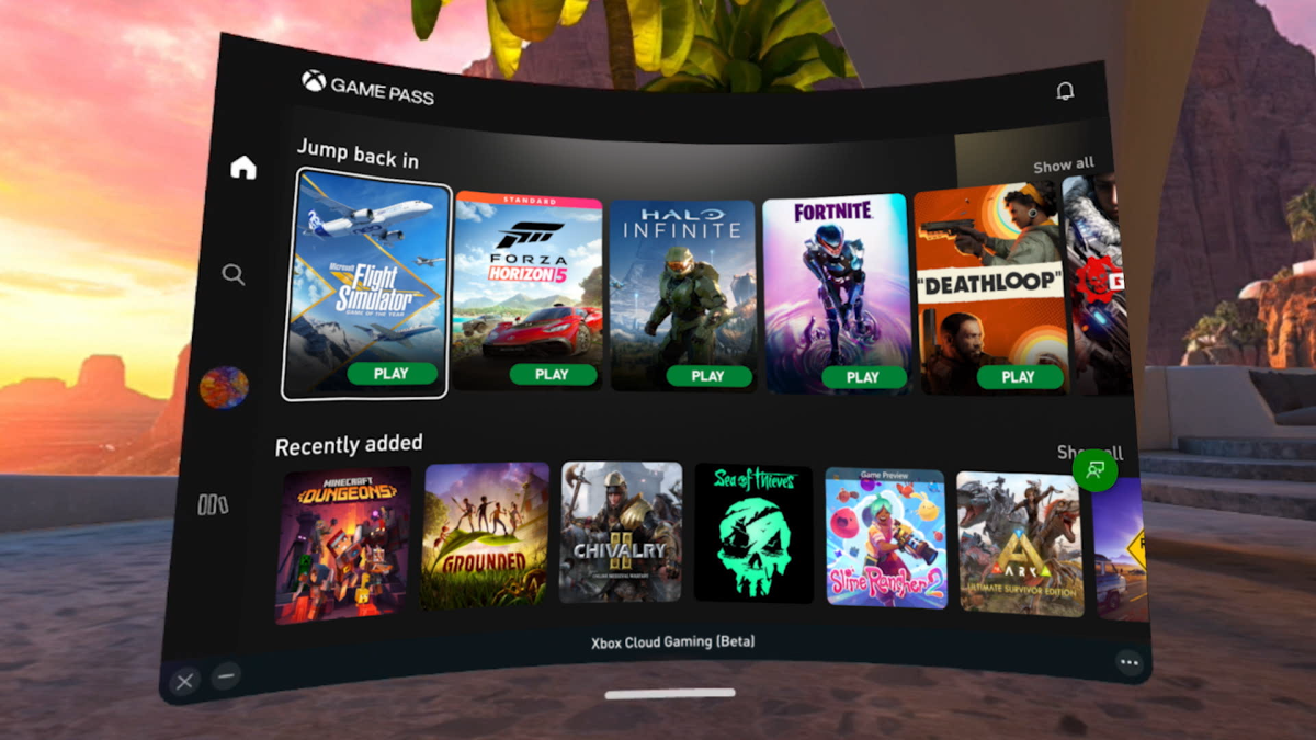 A window showing Xbox games inside a Meta Quest home page