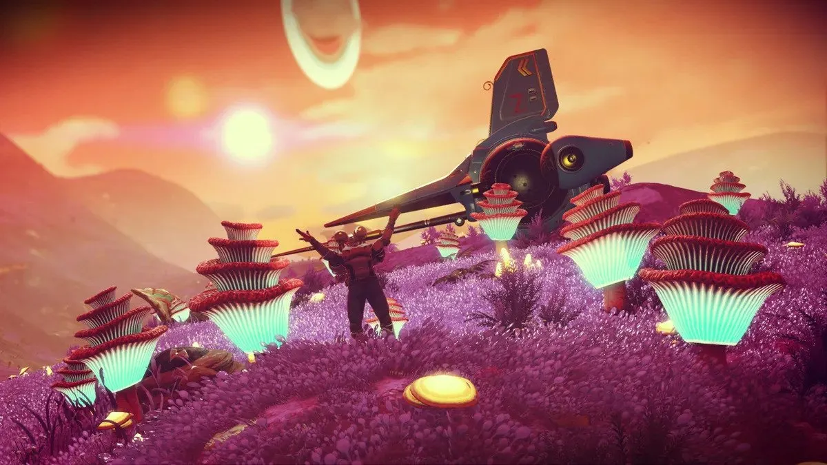 A lush planet to build your home base on in No Man's Sky.