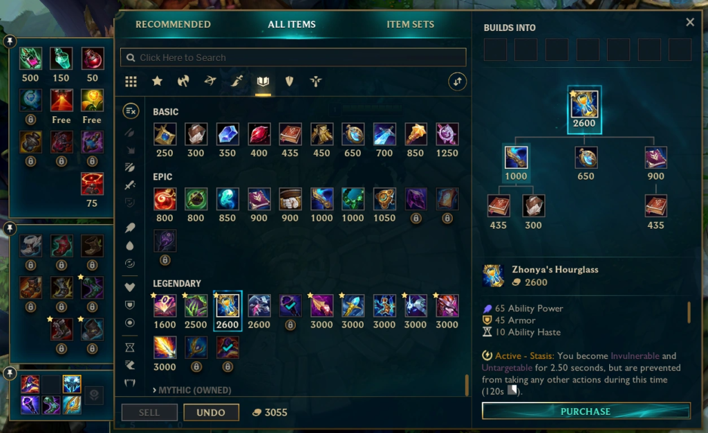 League of Legends item shop in-game